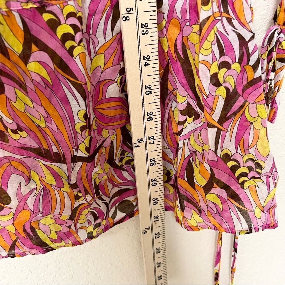 Milly Cabana Womens Cotton Colorful 70's Style Sheer Tie Cover Up Tunic Top Sz M - Picture 2 of 8
